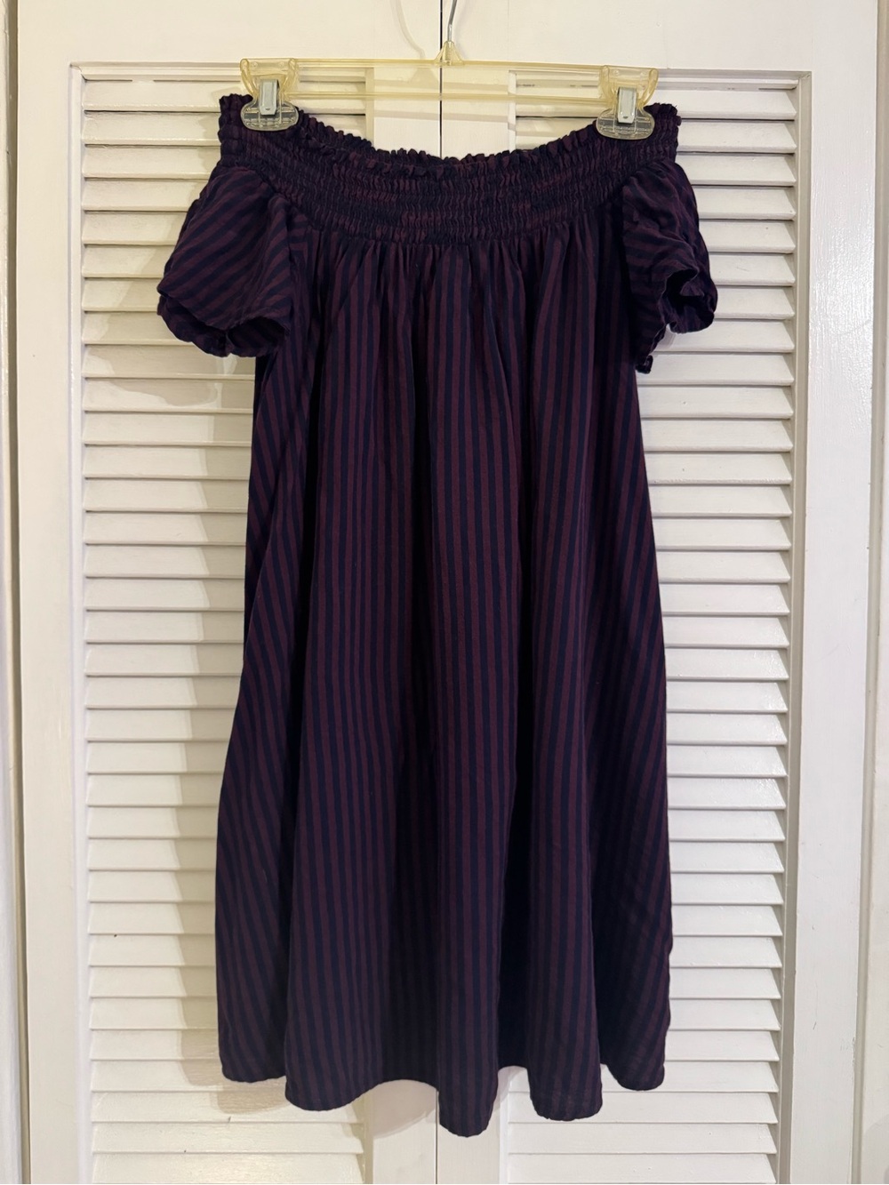 Urban Outfitters Cooperative Purple and Navy Striped Off Shoulder Dress (S)